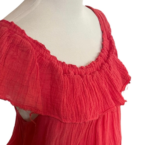 Vintage Dresses Vtg 7s Gauze Dress Peasant Prairie Gypsy Boho Red